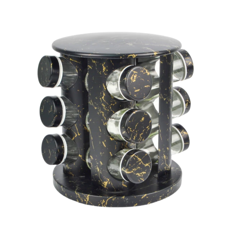 ESPECIERO SIMIL MARMOL NEGRO/DORADO x 12