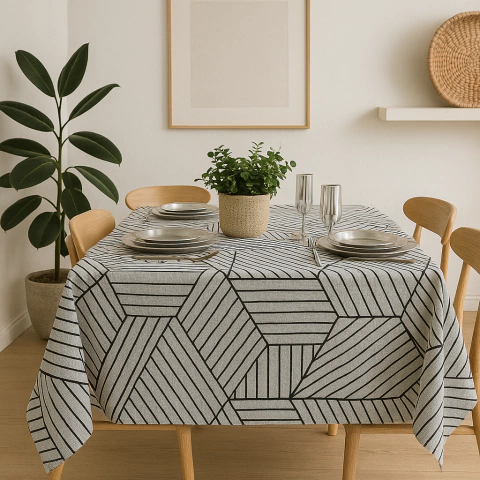 MANTEL TELA 1.4*1.8 NEGRO LINEAS ROMBOS - comprar online