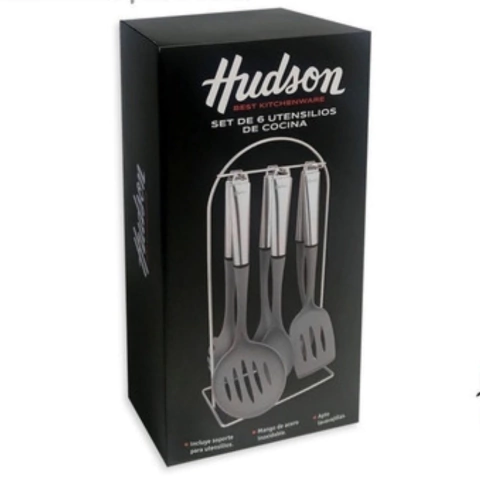 SET DE 6 UTENSILIOS DE NYLON Y ACERO HUDSON