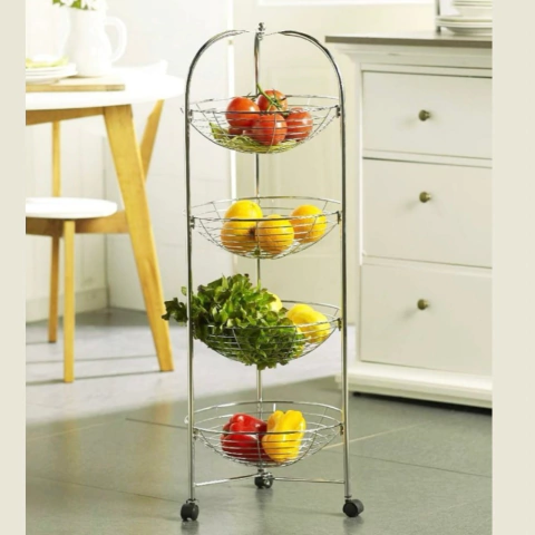FRUTERA 4 PISOS METAL CROMADO CON RUEDAS - comprar online