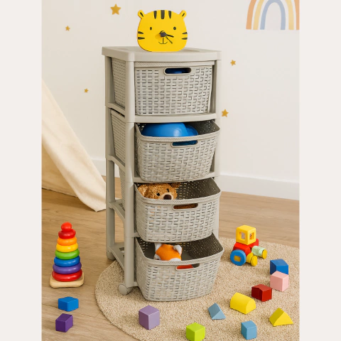 CAJONERA SHIA 4 CAJONES SIMIL RATTAN TAUPE - comprar online