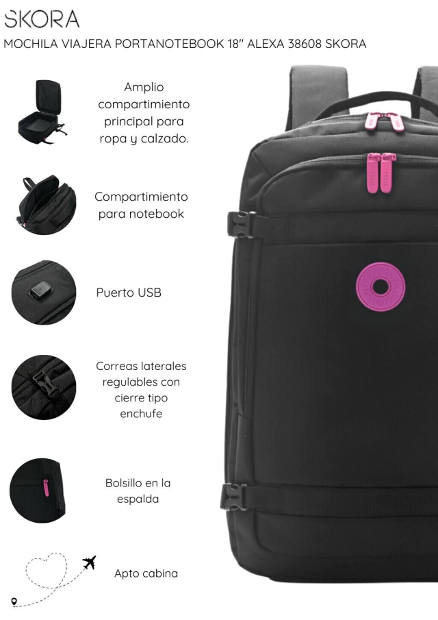 Mochila viajera portanotebook 18" alexa bashop — imagen 17