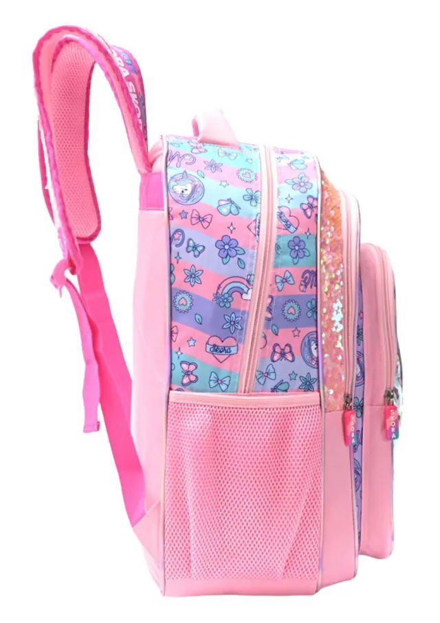 Mochila unicornio frente con confeti y llavero de 18 pulgadas de color multicolor de Bashop — imagen 2