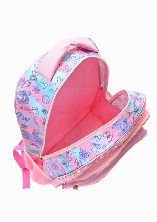 Mochila unicornio frente con confeti y llavero de 18 pulgadas de color multicolor de Bashop — imagen 4