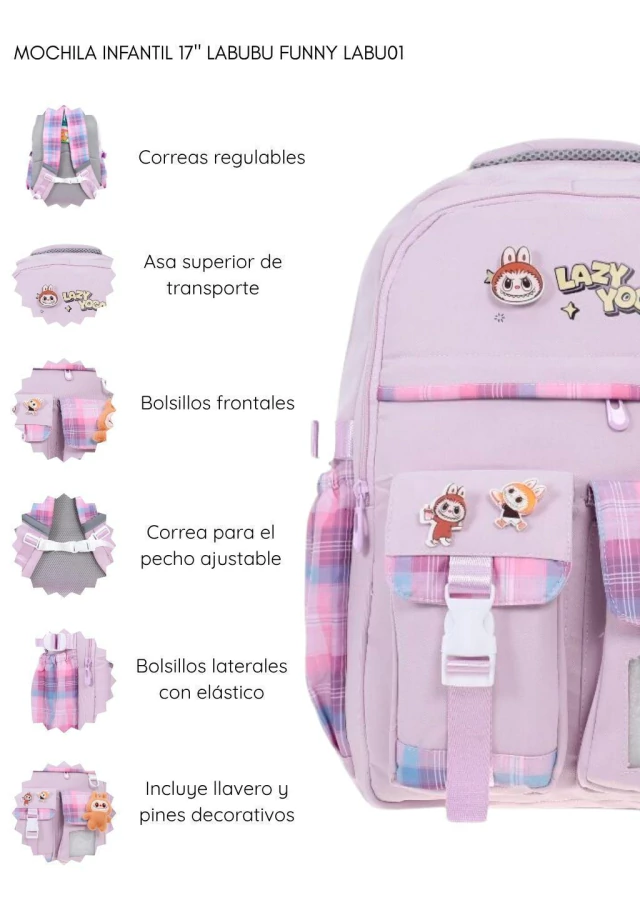 Mochila infantil 17 de Labubu Funny de Bashop — imagen 5