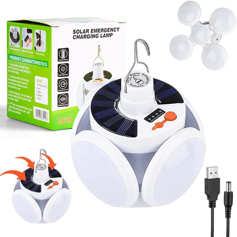 Lámpara Colgante Solar Recargable 5 Luces Emergencia Plegable Potente camping