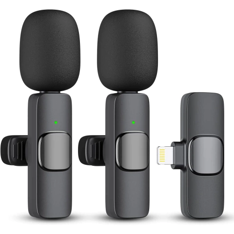 Microfono Celular Corbatero Doble iPhone Inalambrico Conexion Usb C Perfucasa Anti Pop K8 Color Negro Recargable