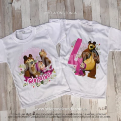 REMERA CUMPLEAÑOS - Masha y el Oso (Flores)