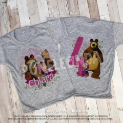 REMERA CUMPLEAÑOS - Masha y el Oso (Flores) - comprar online
