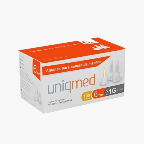 AGULHA CANETA INSULINA 6MM 31G 100UN UNIQMED