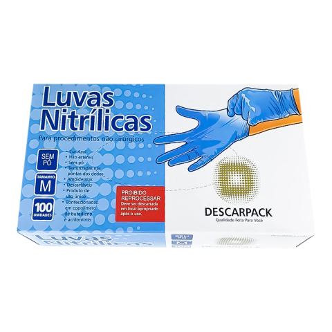 LUVA NITRÍLICA DESCARTÁVEL S/PÓ AZUL DESCARPACK 100UN TAM:PP