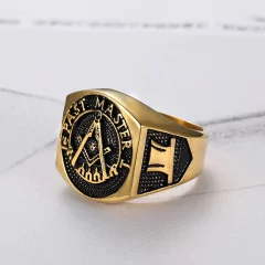 Anel maçom maçonico masculino aço 316l banhado a ouro 18k - comprar online