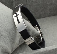 Pulseira masculina em silicone e aço inox com cruz vazada ( cod. BS-02 ) - Judith Jóias 