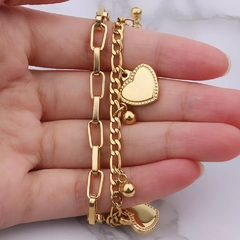Pulseira Dupla Banhada A Ouro 18k Corações