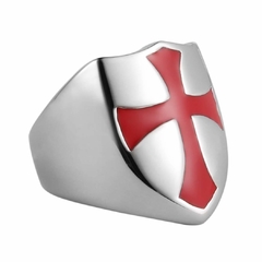 Anel masculino escudo cruz malta templário aço