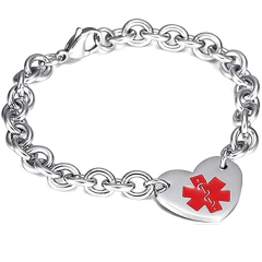 Pulseira feminina coração aviso alerta Id médico emergência - Judith Jóias 