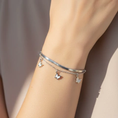 Imagem do Pulseira Feminina Dupla Borboleta Faye Em Aço Presente Luxo