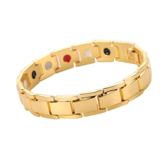 Pulseira dourada masculina titânio super ímãs neodímio - Judith Jóias 