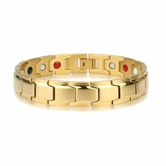 Pulseira dourada masculina titânio super ímãs neodímio