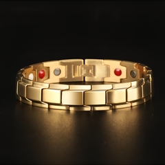 Pulseira dourada masculina titânio super ímãs neodímio na internet