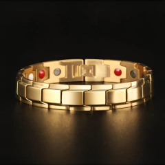 Pulseira dourada masculina titânio super ímãs neodímio na internet