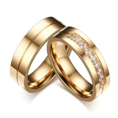 Par de alianças anel de compromisso titânio banhado a ouro 18k