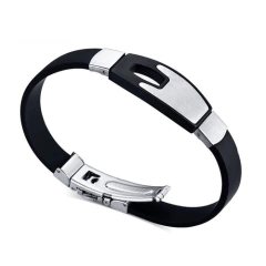 Pulseira Bracelete Silicone Com Detalhe Aço Inox