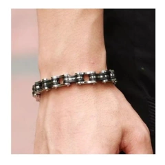 Imagem do Bracelete pulseira masculina aço inox corrente moto bike