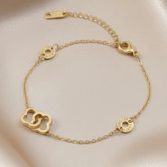 Pulseira Feminina Trevo Anya Número Romano Banhado Ouro Aço - Judith Jóias 