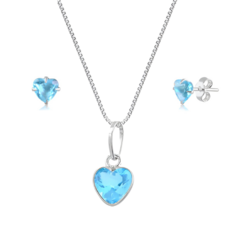 Conjunto Coração Alani Azul Claro Prata 925