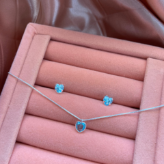 Conjunto Coração Alani Azul Claro Prata 925 na internet