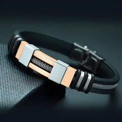 Pulseira masculina Ethan em silicone e aço inox - loja online