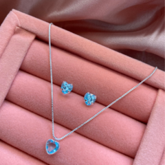 Conjunto Coração Alani Azul Claro Prata 925 - loja online