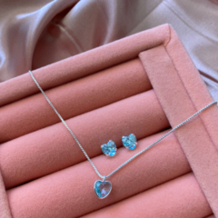 Imagem do Conjunto Coração Alani Azul Claro Prata 925