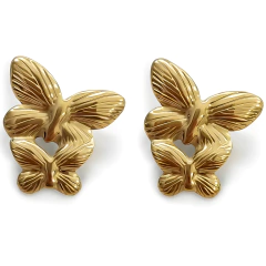 Brinco Feminino Design Borboleta Elara Banhado Ouro Aço Inox