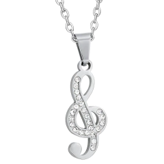 Colar Feminino Nota Musical Clave De Sol Zircônia Aço Inox