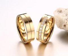 Par de alianças anel de compromisso titânio banhado a ouro 18k na internet