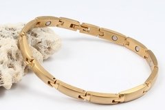 Pulseira bracelete feminina aço cirúrgico super Imãs neodímio + banho 18k ( cod. BR-077 ) - Judith Jóias 