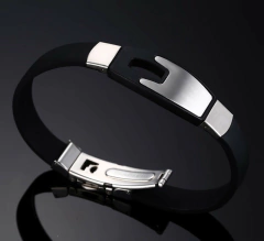 Pulseira Bracelete Silicone Com Detalhe Aço Inox - comprar online