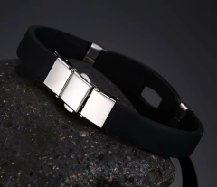 Pulseira Bracelete Silicone Com Detalhe Aço Inox - Judith Jóias 