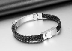 Bracelete couro aço inoxidável preta - Judith Jóias 