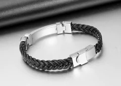 Bracelete couro aço inoxidável preta - Judith Jóias 