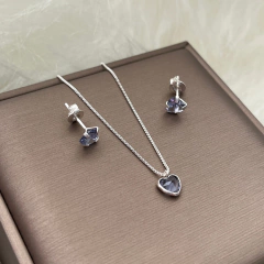 Conjunto Coração Alani Lilás Prata 925 - Judith Jóias 