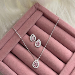 Conjunto Cassie Gota Rosa Claro Prata 925 - Judith Jóias 