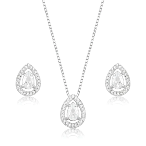 Conjunto Cassie Gota Transparente Prata 925