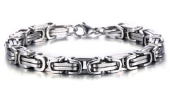 Pulseira bracelete quadrada bizantino aço inox prateada