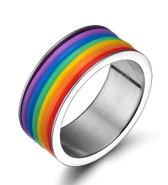 Anel orgulho lgbt arco irís em aço cirúrgico 9mm ( PR-001)