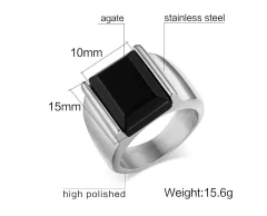 Anel masculino comendador - aço e pedra ágata - Judith Jóias 