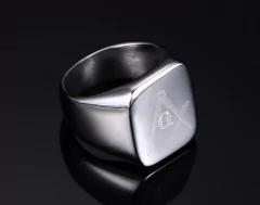 Lindo anel masculino maçom em aço prata / preto 316L ( cod. RC-147S ) - loja online