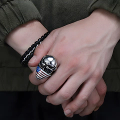 Anel masculino caveira bandana americana aço inoxidável